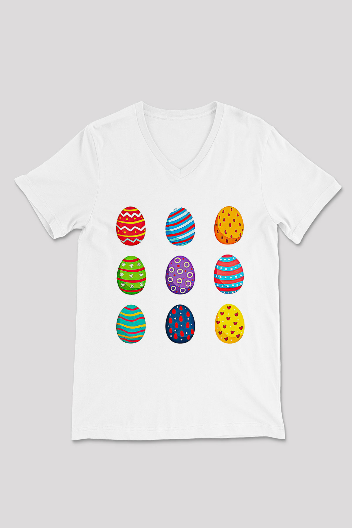 Paskalya Baskılı Beyaz Unisex V Yaka Tişört - Tshirt