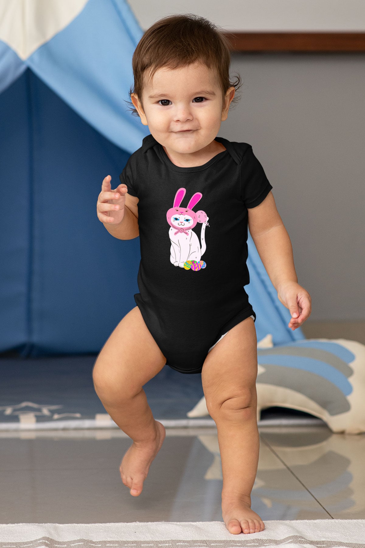 Paskalya Baskılı Unisex Siyah Bebek Body - Zıbın