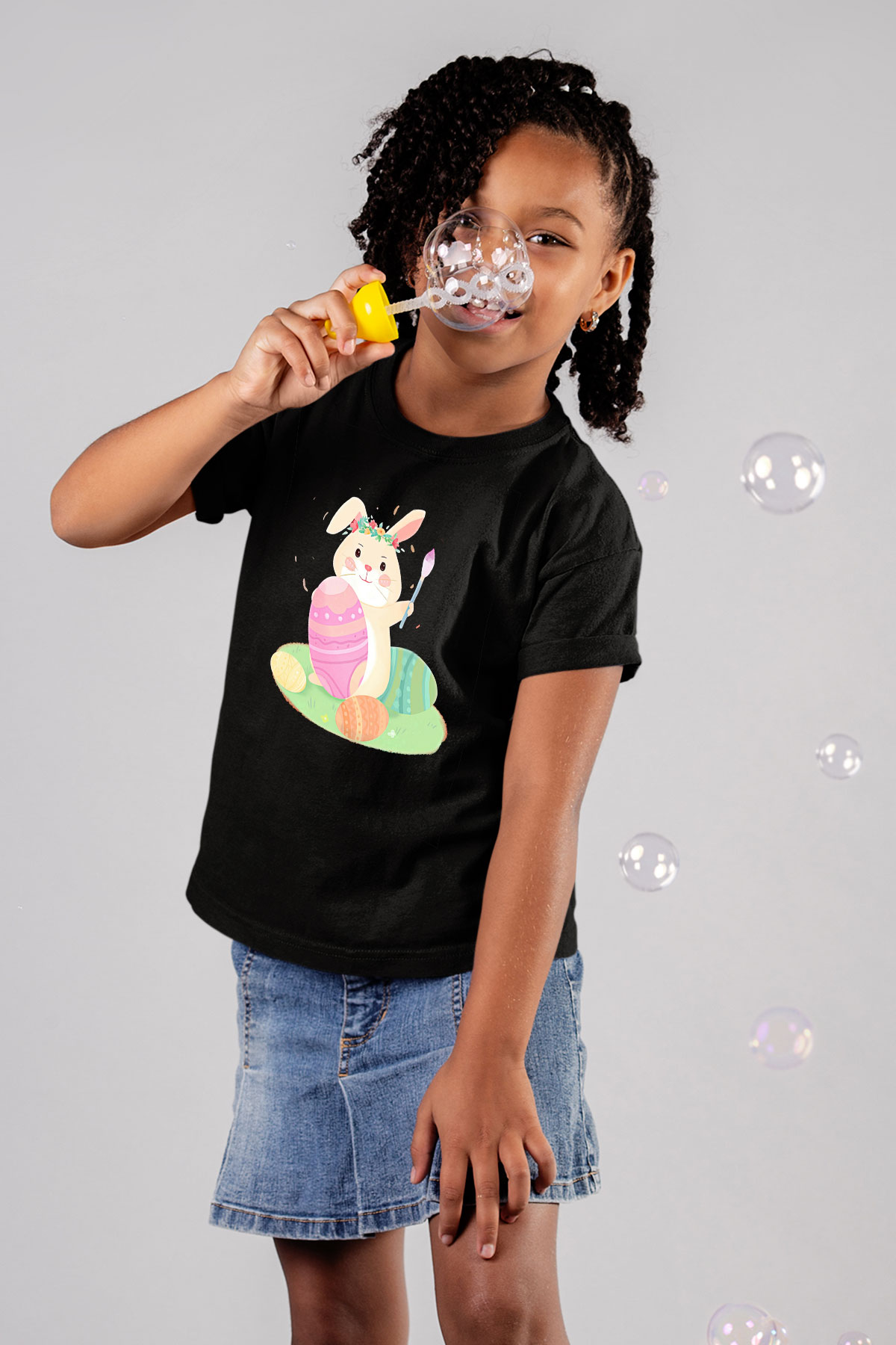 Paskalya Baskılı Unisex Siyah Çocuk Tişört - Tshirt