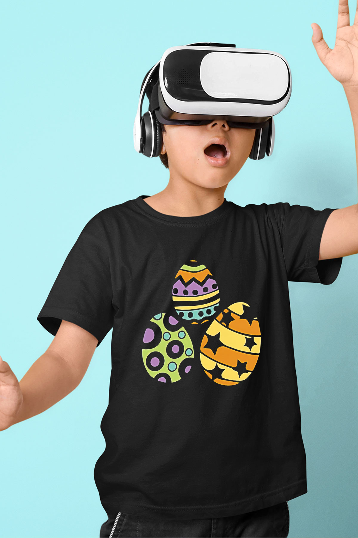 Paskalya Baskılı Unisex Siyah Çocuk Tişört - Tshirt