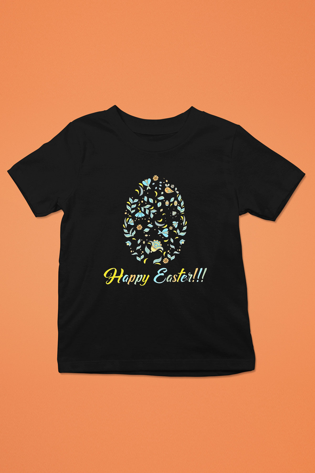 Paskalya Baskılı Unisex Siyah Çocuk Tişört - Tshirt