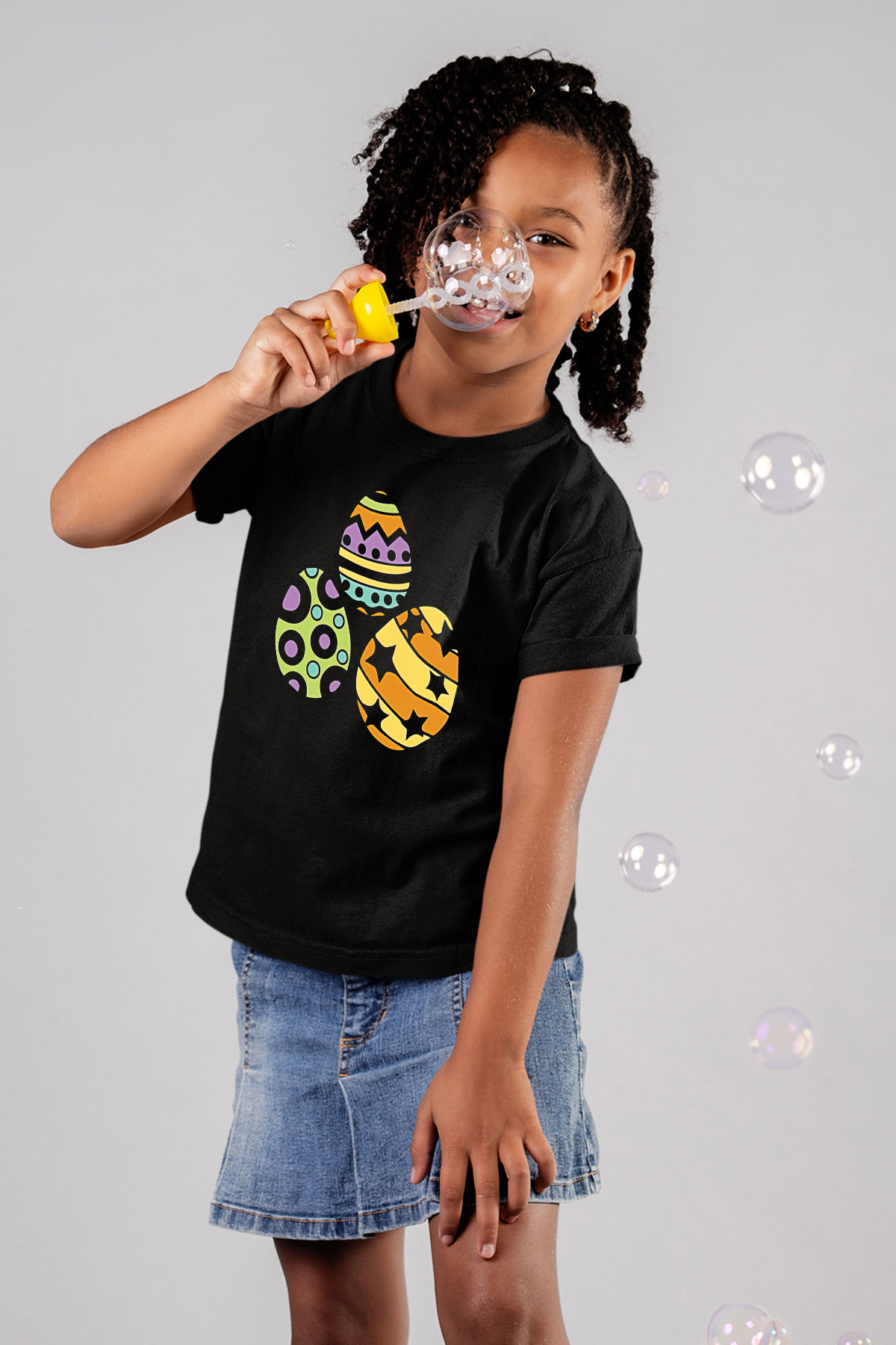 Paskalya Baskılı Unisex Siyah Çocuk Tişört - Tshirt