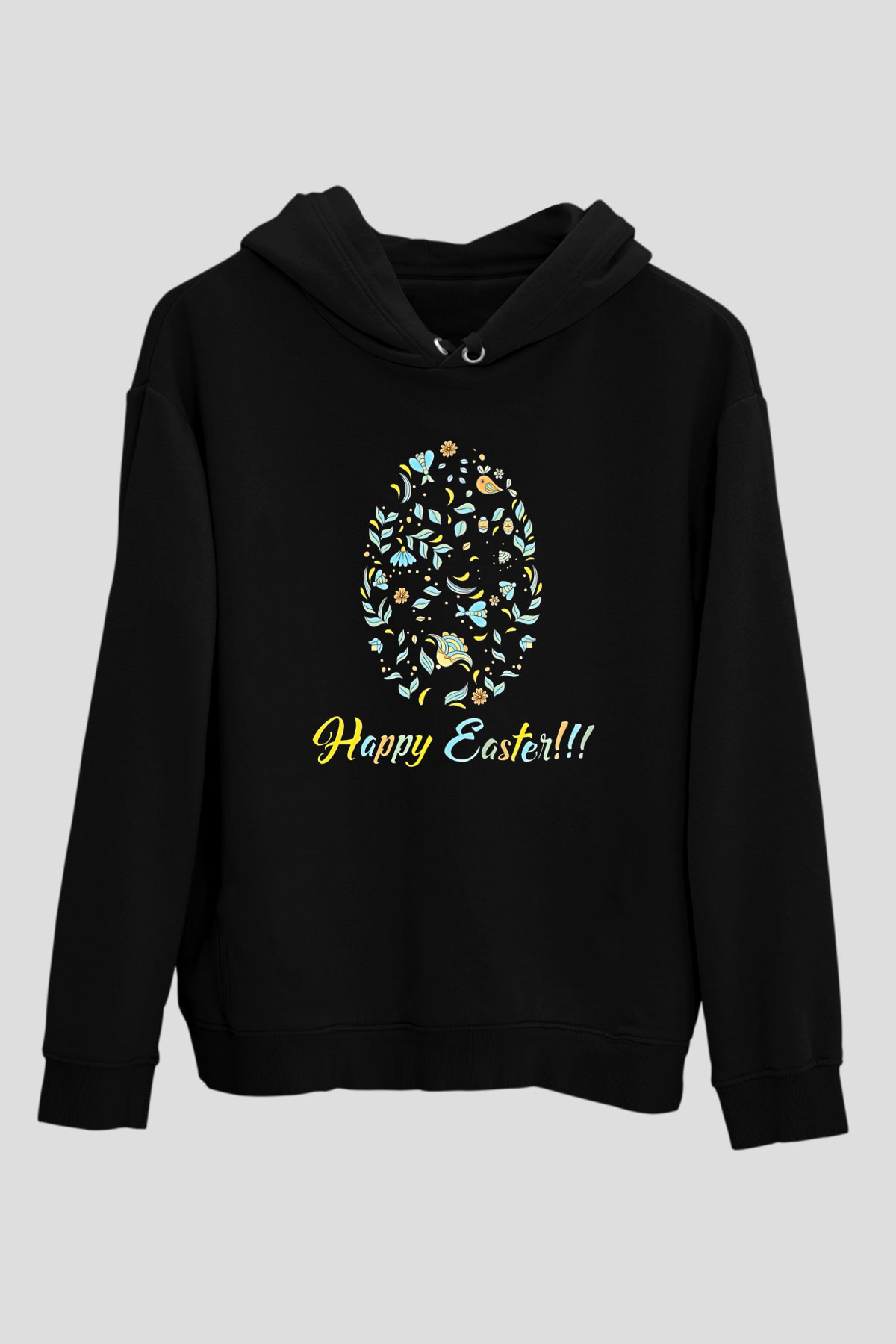 Paskalya Baskılı Unisex Siyah Hoodie