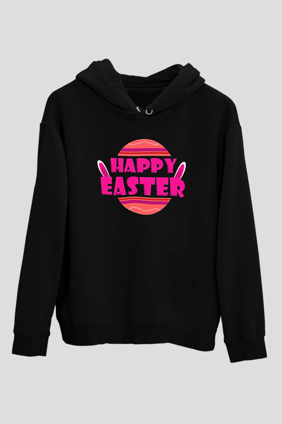 Paskalya Baskılı Unisex Siyah Hoodie