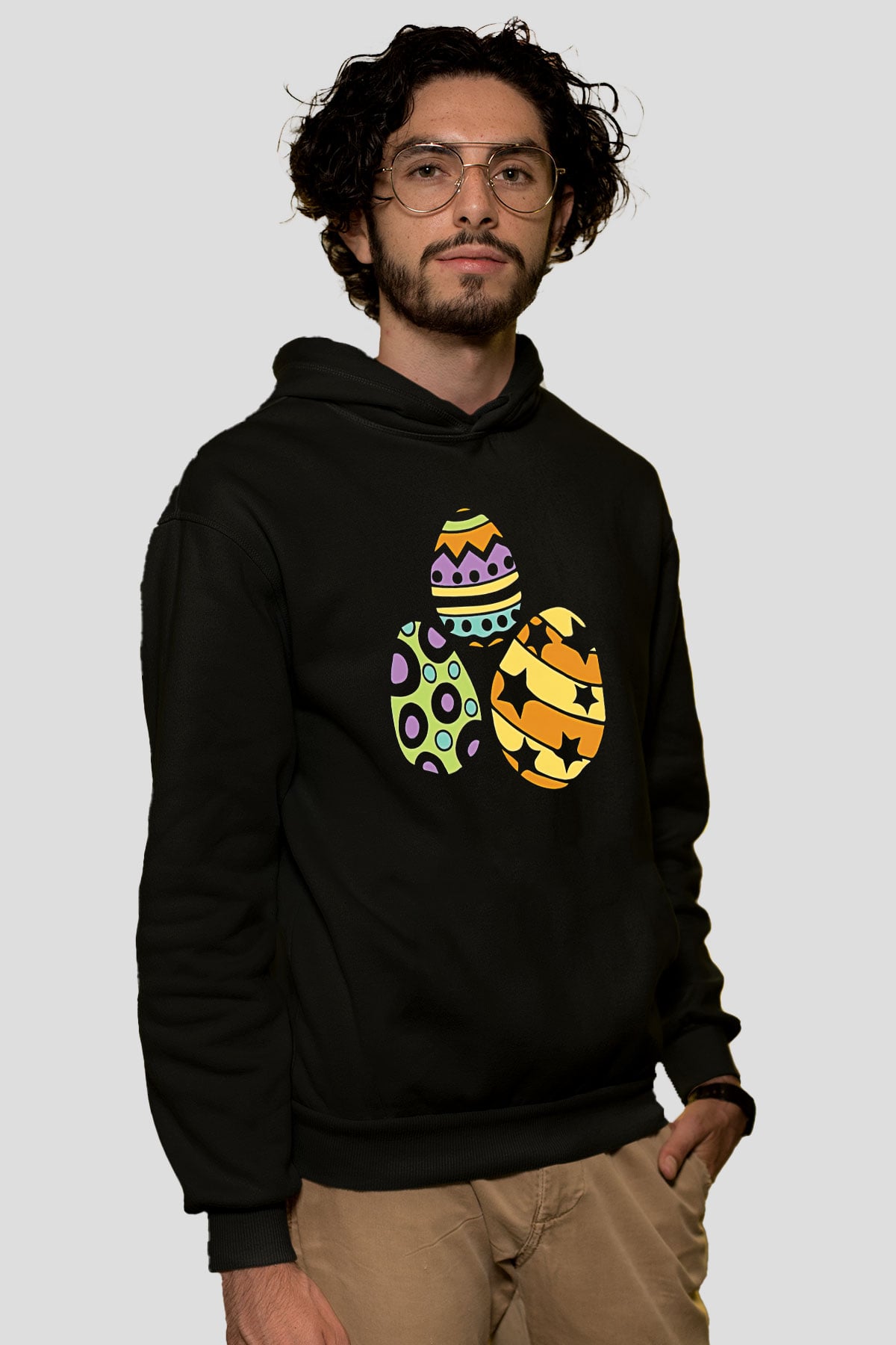 Paskalya Baskılı Unisex Siyah Hoodie
