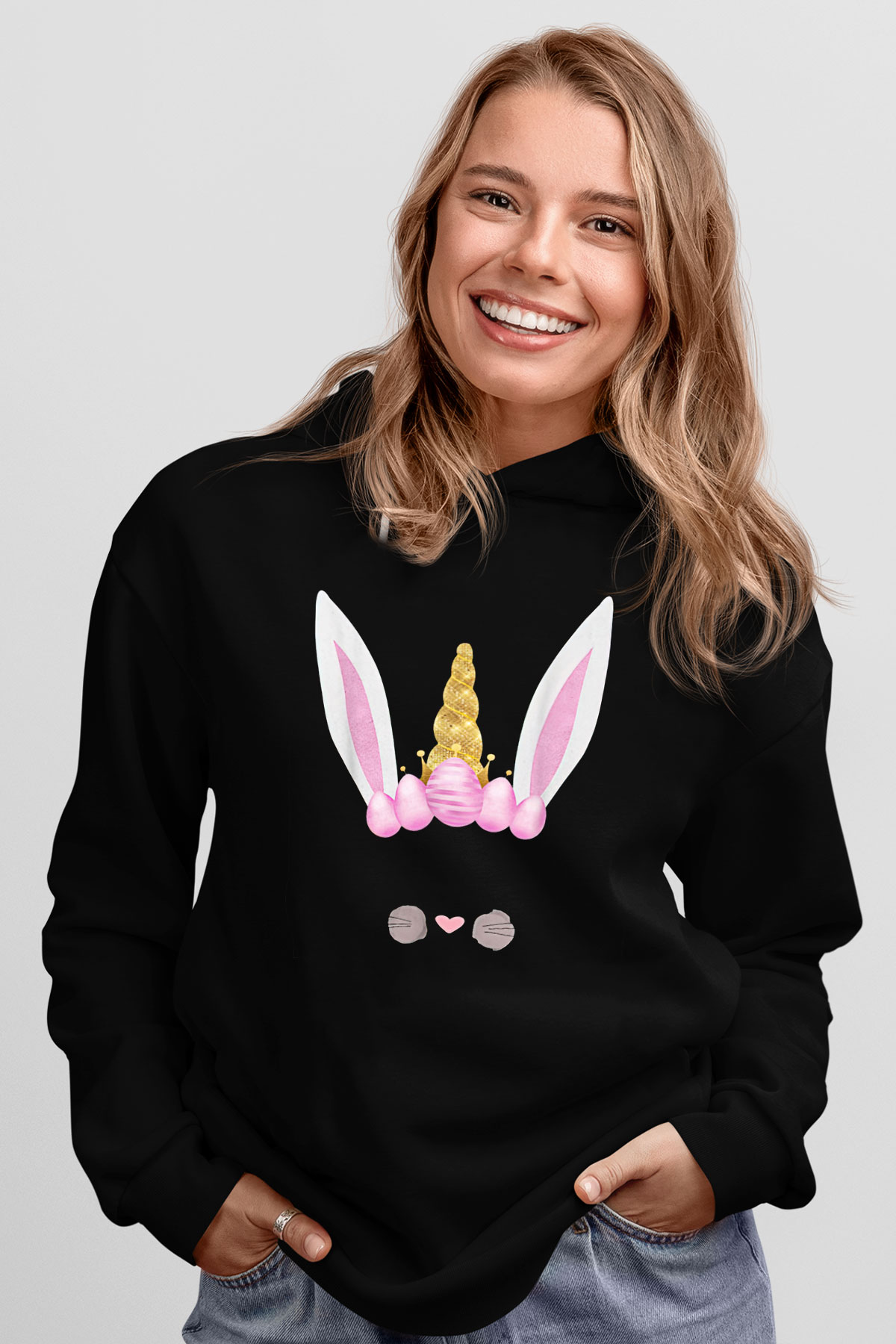 Paskalya Baskılı Unisex Siyah Hoodie