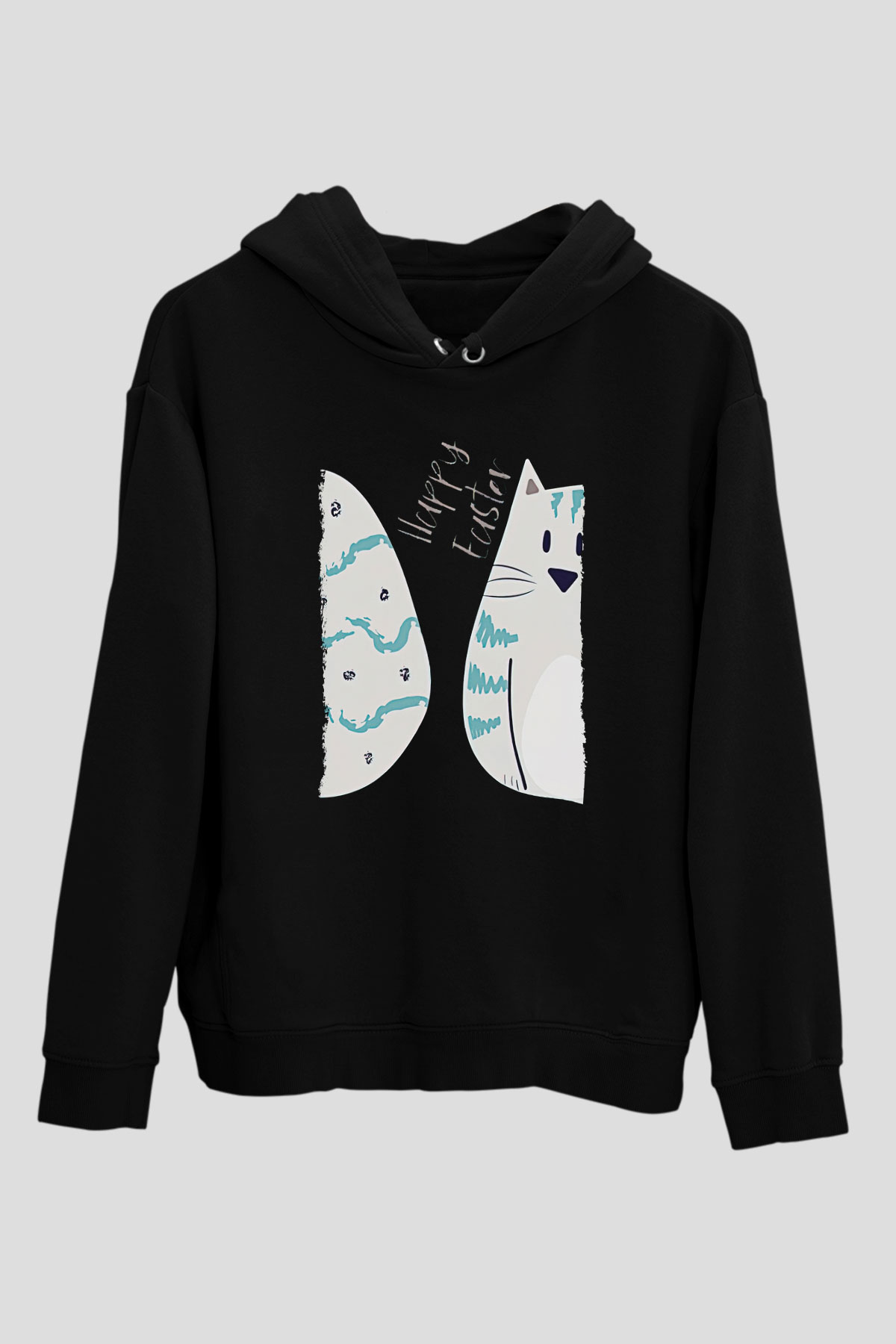 Paskalya Baskılı Unisex Siyah Hoodie