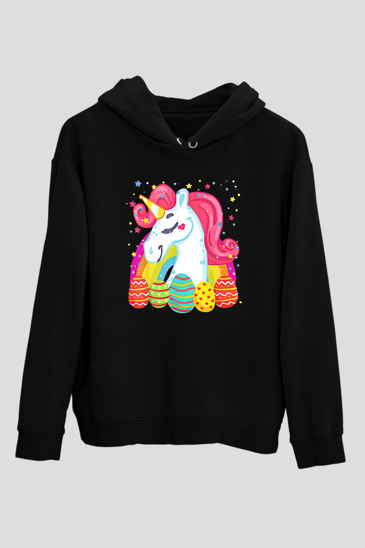 Paskalya Baskılı Unisex Siyah Hoodie