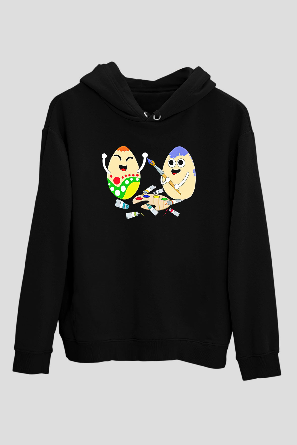 Paskalya Baskılı Unisex Siyah Hoodie