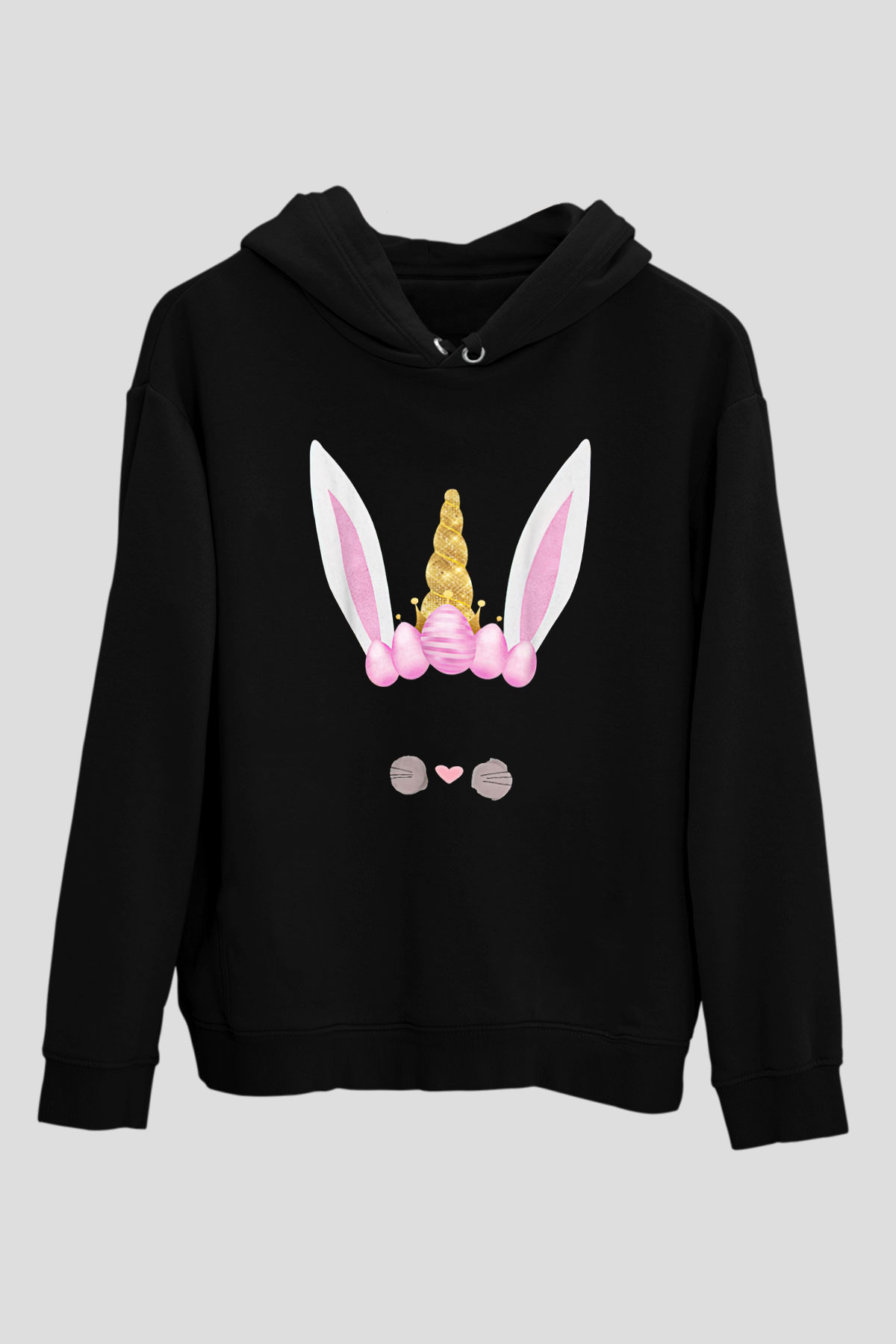 Paskalya Baskılı Unisex Siyah Hoodie