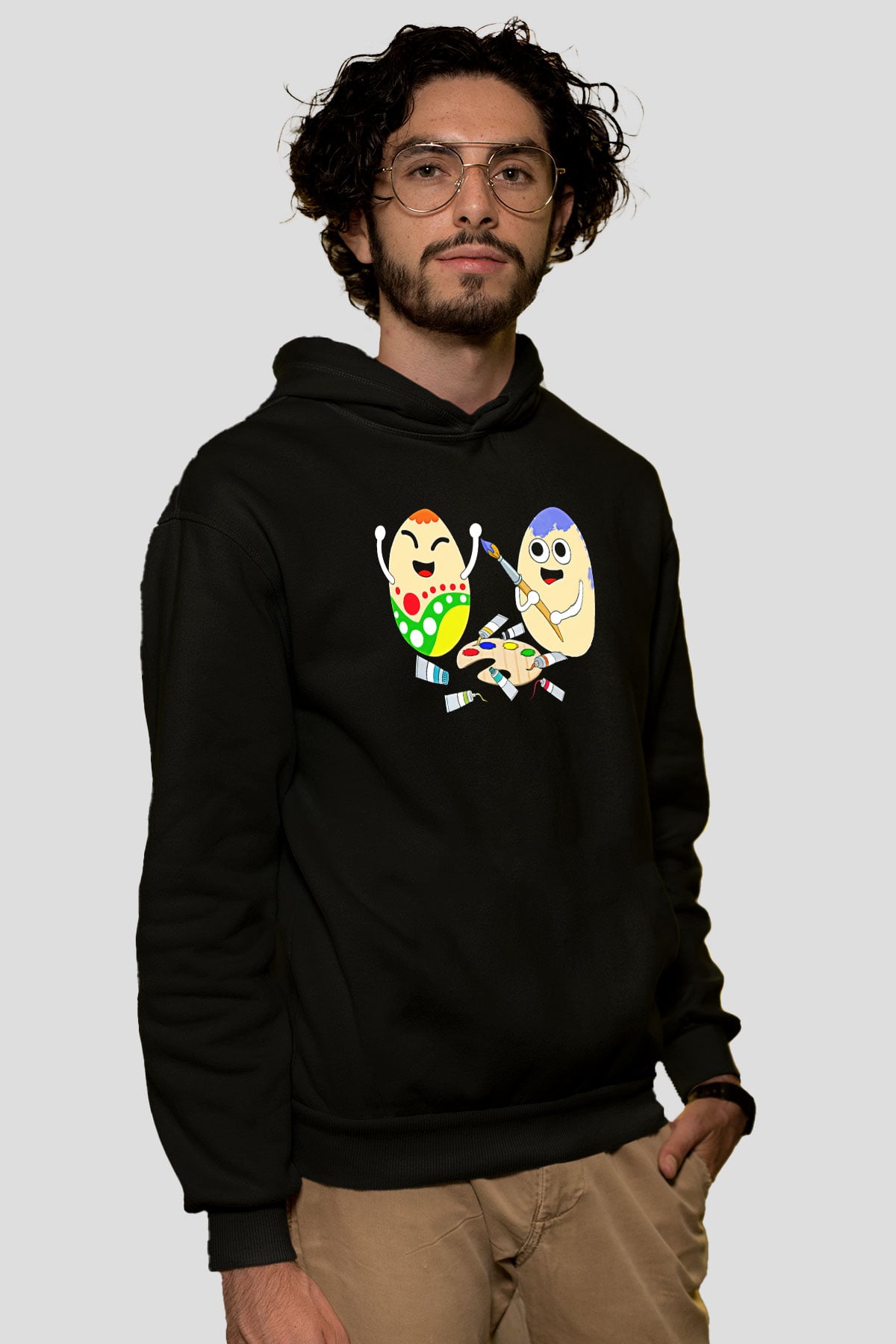 Paskalya Baskılı Unisex Siyah Hoodie