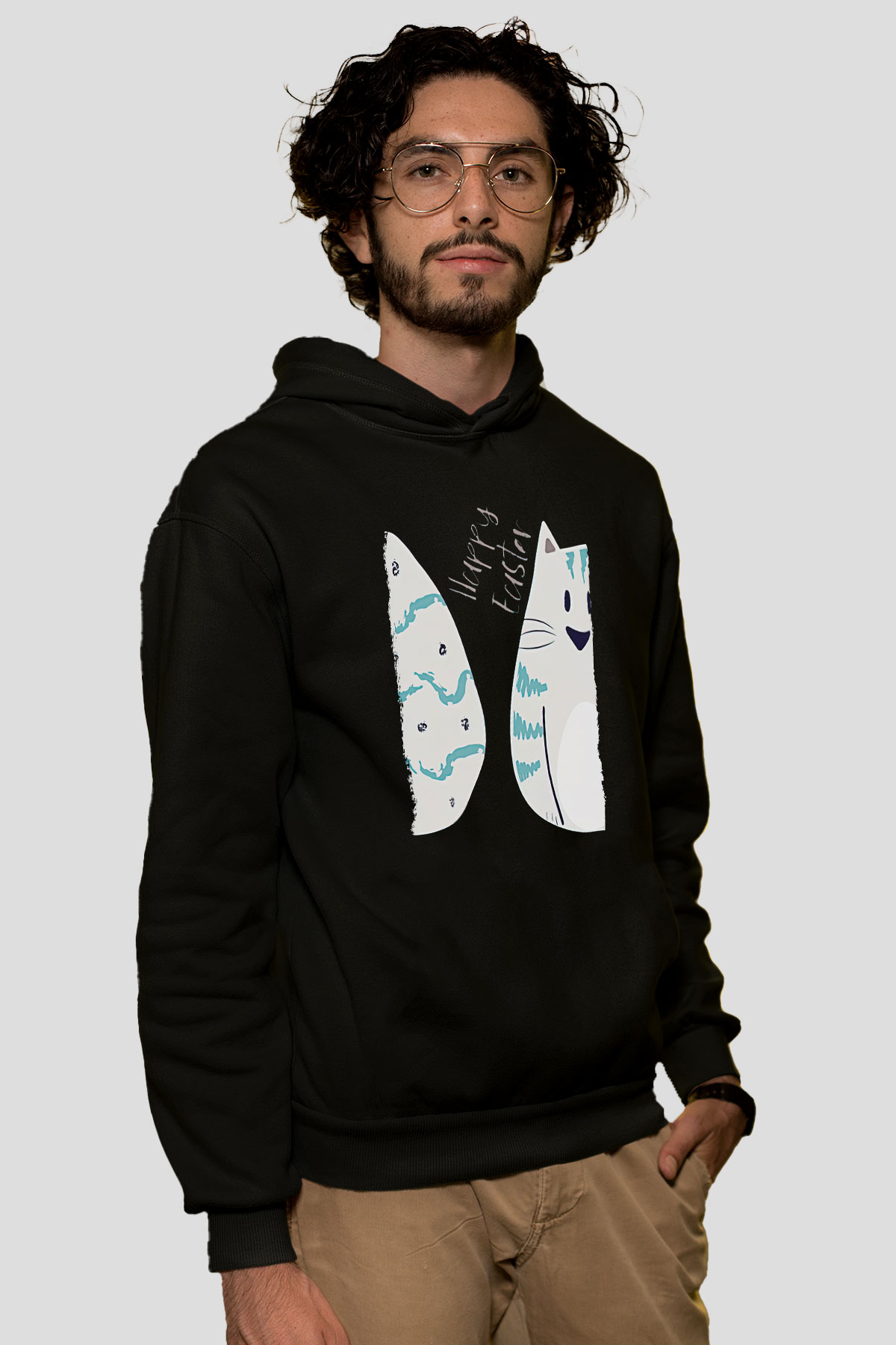 Paskalya Baskılı Unisex Siyah Hoodie