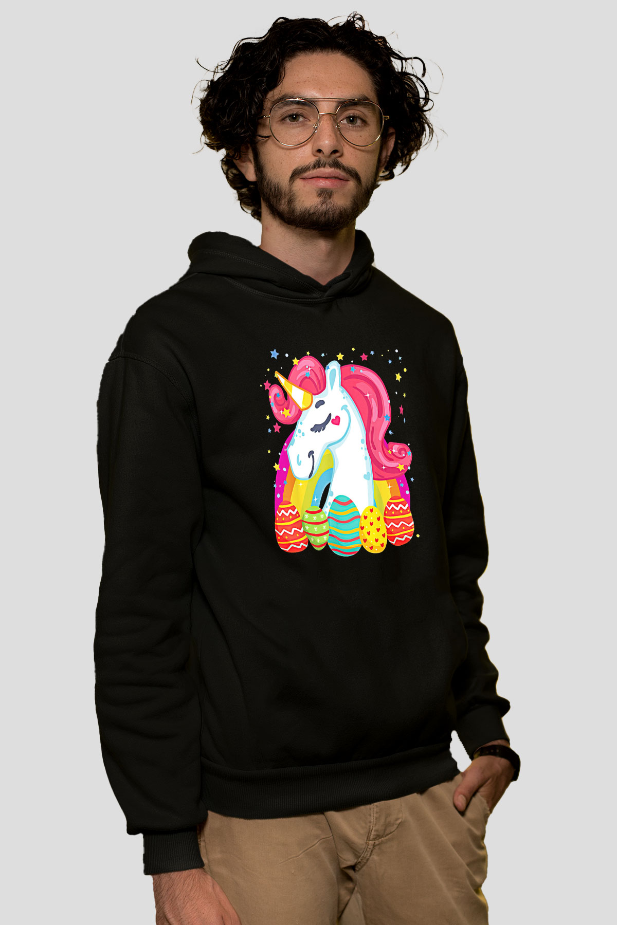 Paskalya Baskılı Unisex Siyah Hoodie