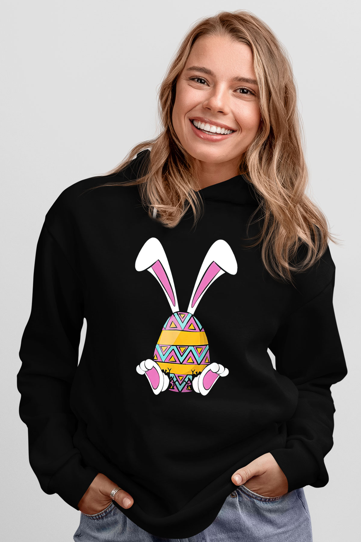 Paskalya Baskılı Unisex Siyah Hoodie