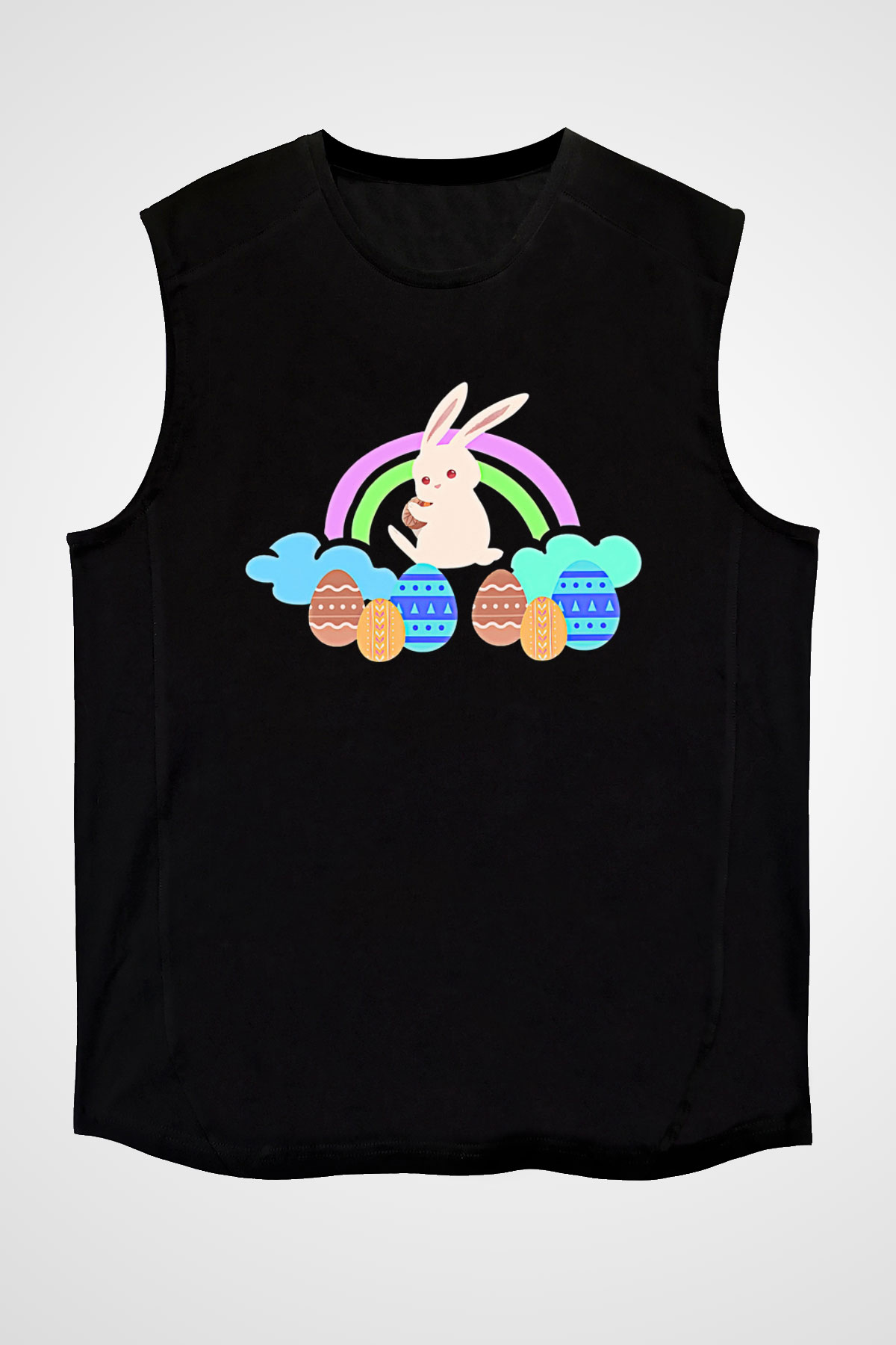 Paskalya Baskılı Unisex Siyah Kolsuz Tişört - Tshirt
