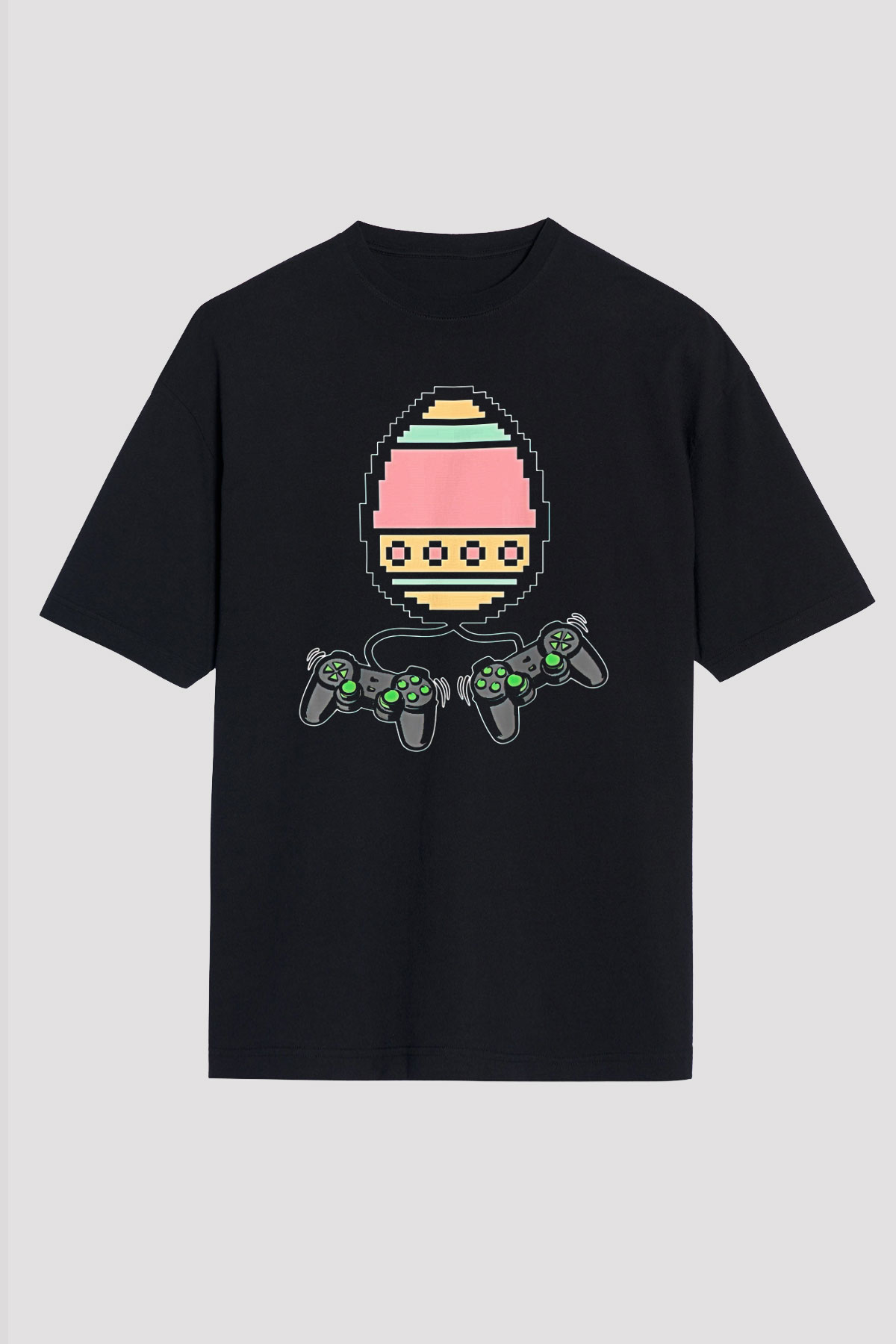 Paskalya Baskılı Unisex Siyah Oversize Tişört - Tshirt