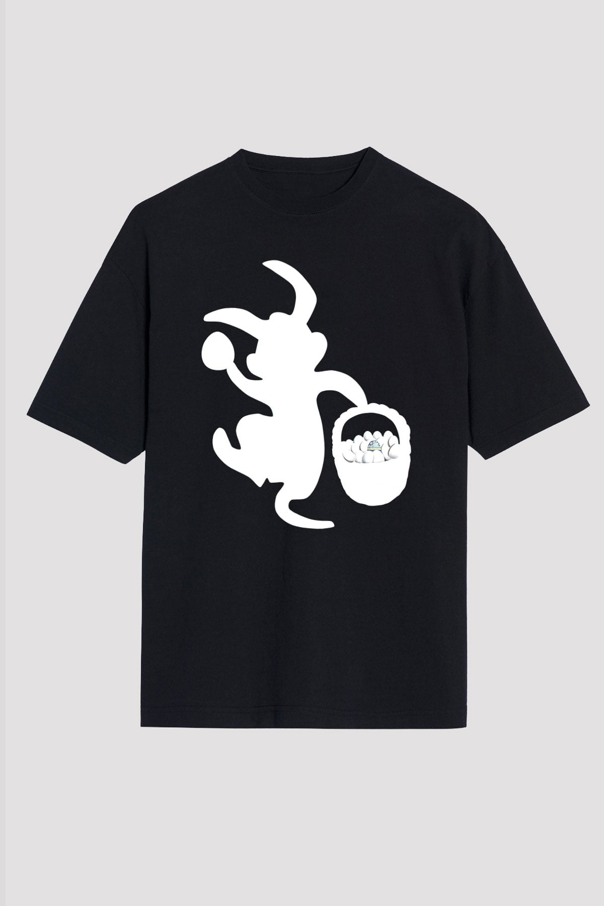 Paskalya Baskılı Unisex Siyah Oversize Tişört - Tshirt