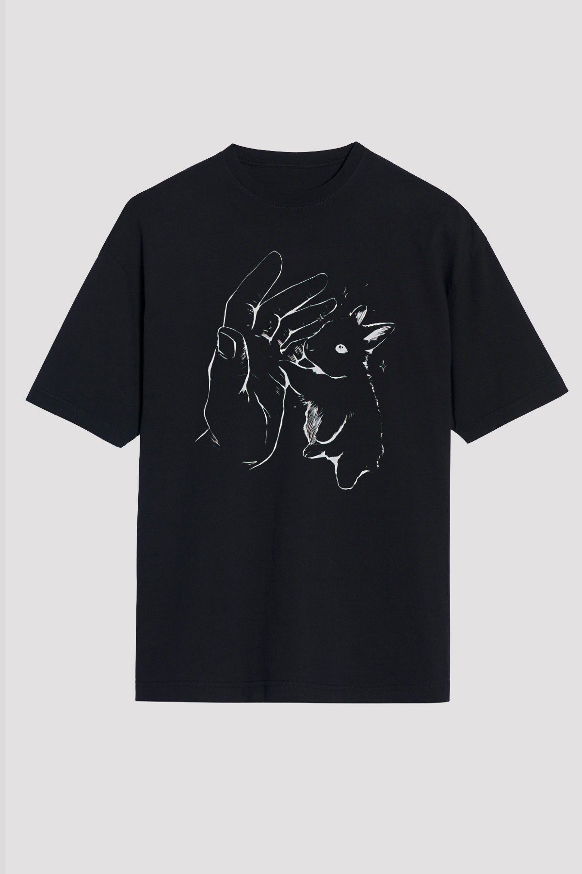 Paskalya Baskılı Unisex Siyah Oversize Tişört - Tshirt