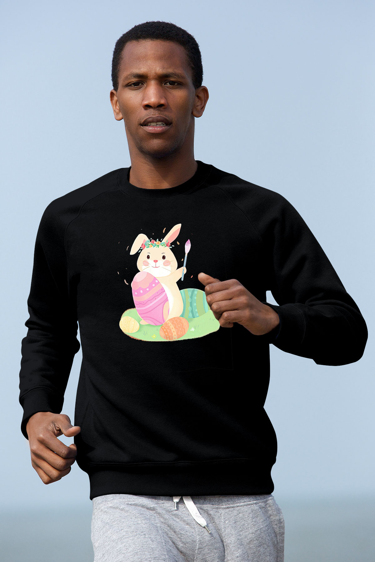 Paskalya Baskılı Unisex Siyah Sweatshirt