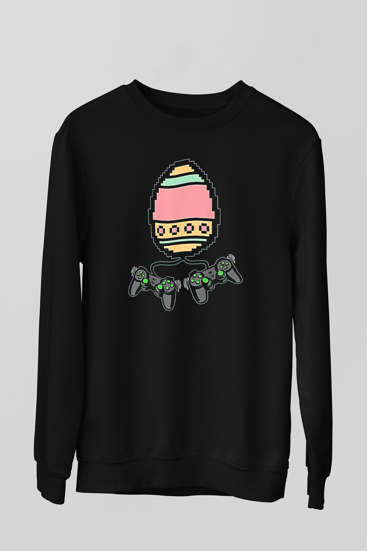 Paskalya Baskılı Unisex Siyah Sweatshirt
