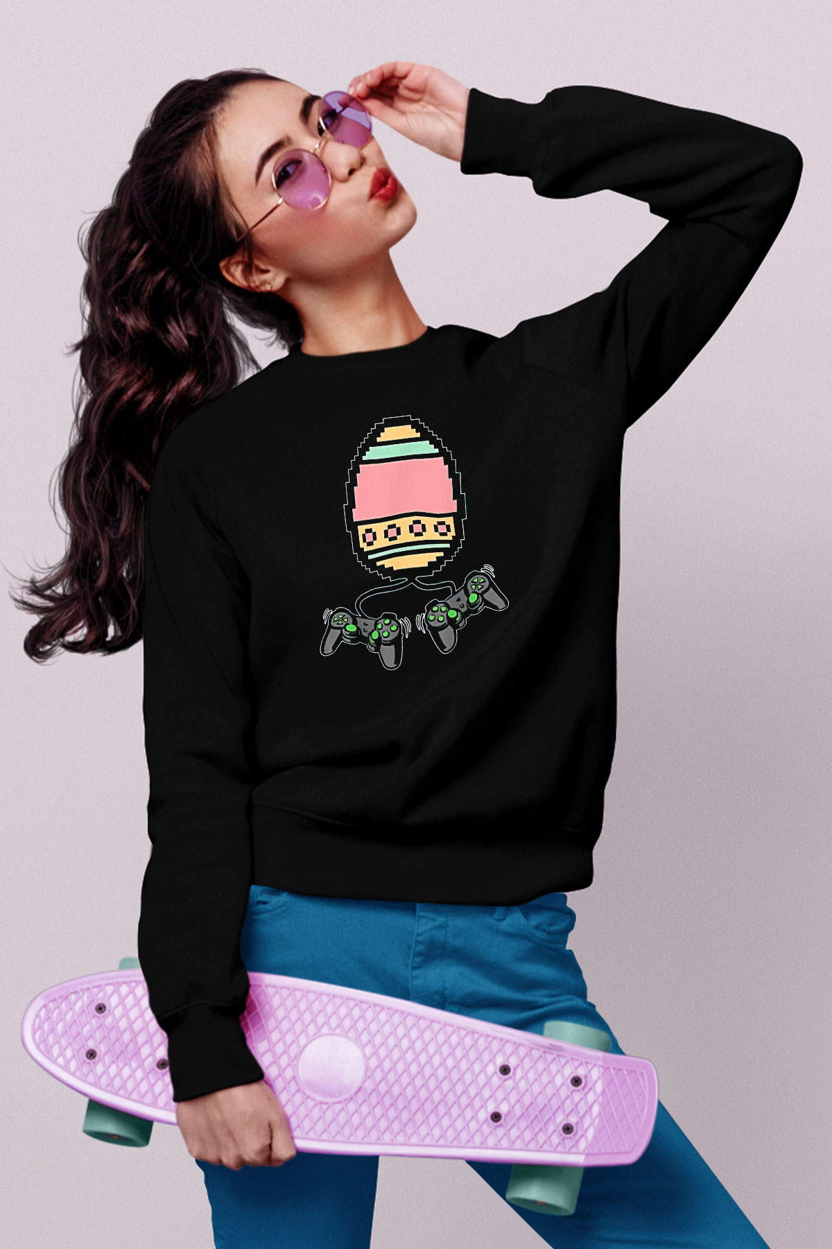 Paskalya Baskılı Unisex Siyah Sweatshirt