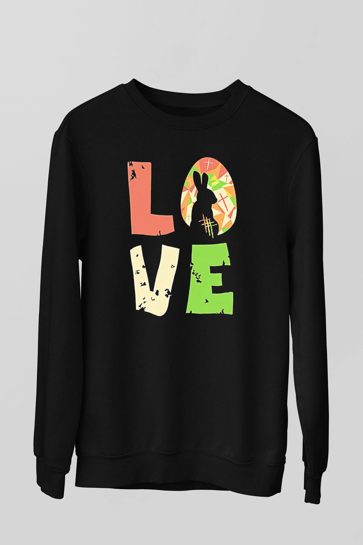 Paskalya Baskılı Unisex Siyah Sweatshirt