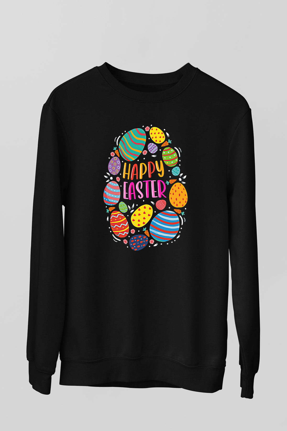 Paskalya Baskılı Unisex Siyah Sweatshirt