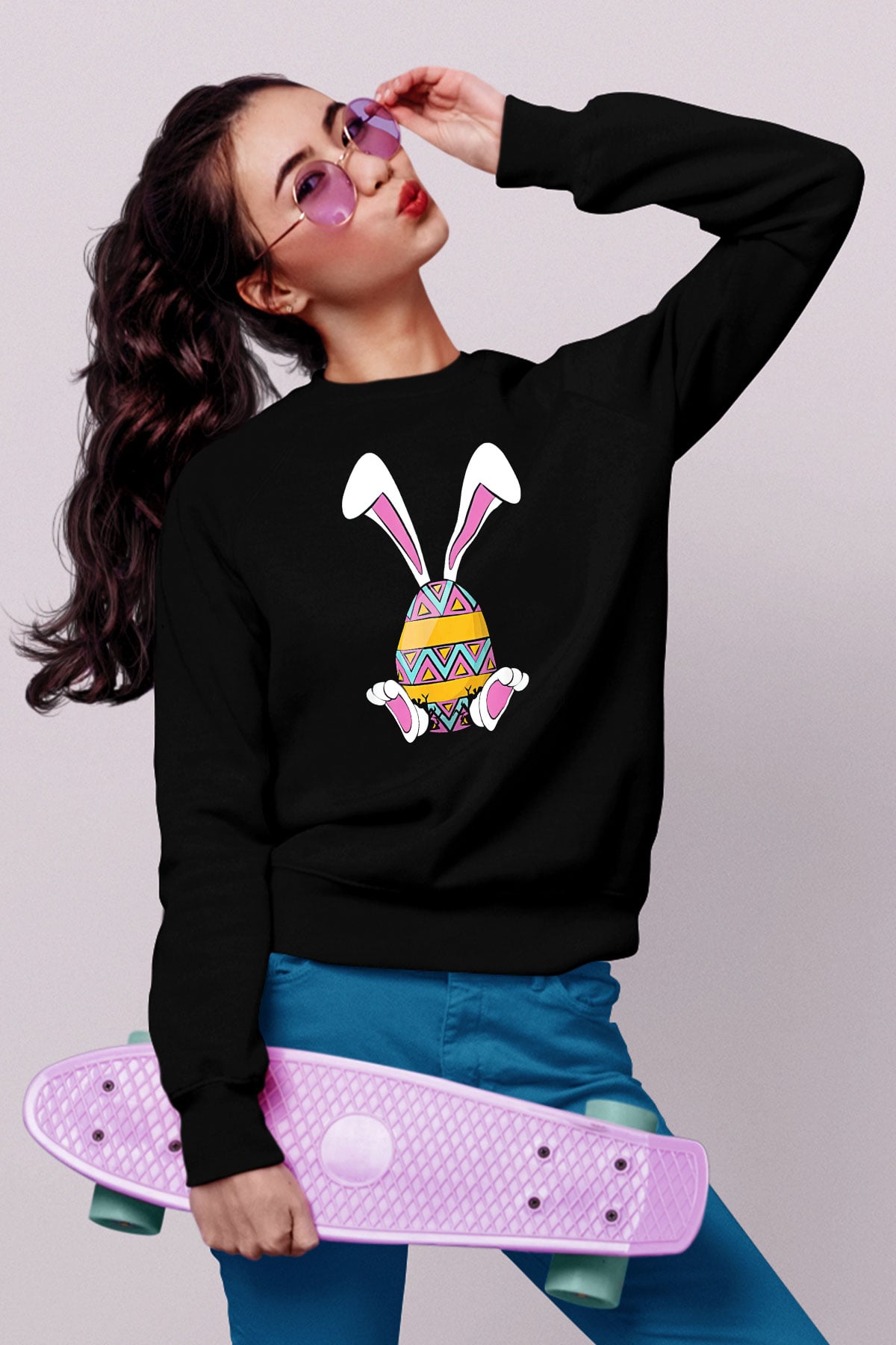 Paskalya Baskılı Unisex Siyah Sweatshirt