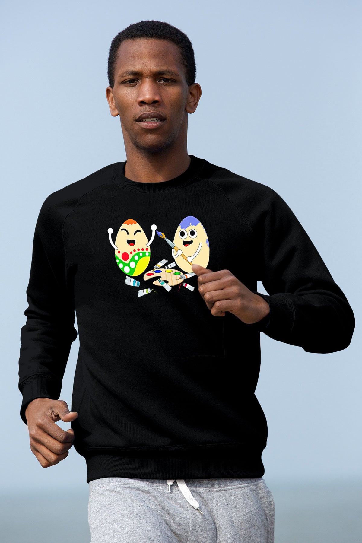 Paskalya Baskılı Unisex Siyah Sweatshirt