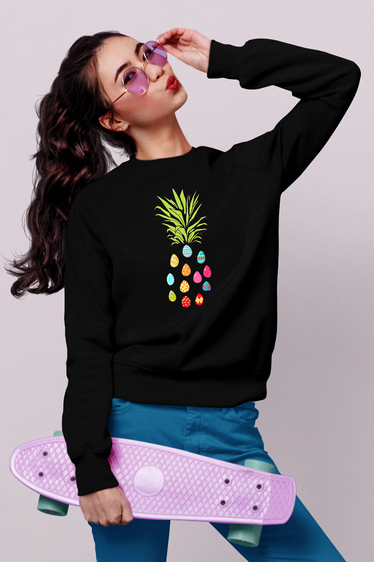 Paskalya Baskılı Unisex Siyah Sweatshirt