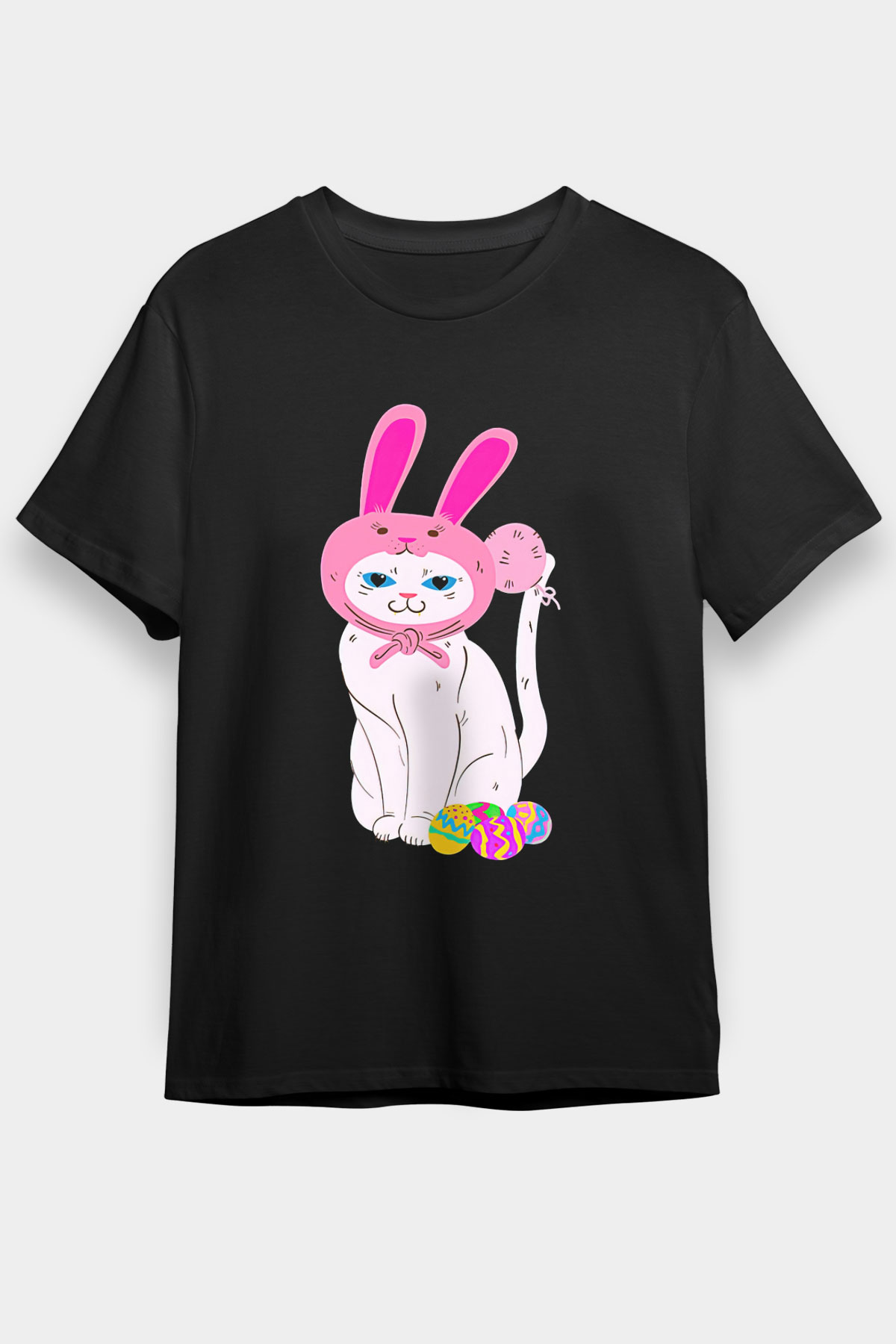 Paskalya Baskılı Unisex Siyah Tişört - Tshirt