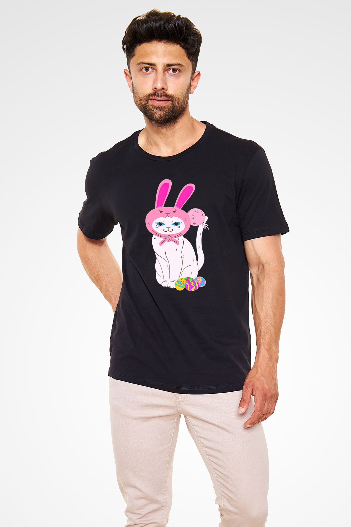 Paskalya Baskılı Unisex Siyah Tişört - Tshirt