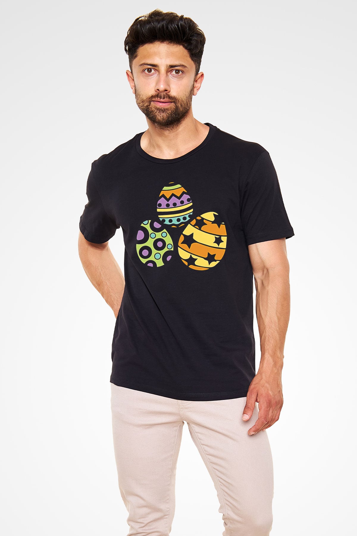 Paskalya Baskılı Unisex Siyah Tişört - Tshirt