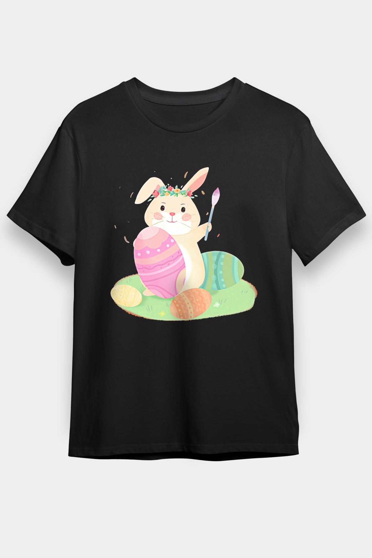 Paskalya Baskılı Unisex Siyah Tişört - Tshirt