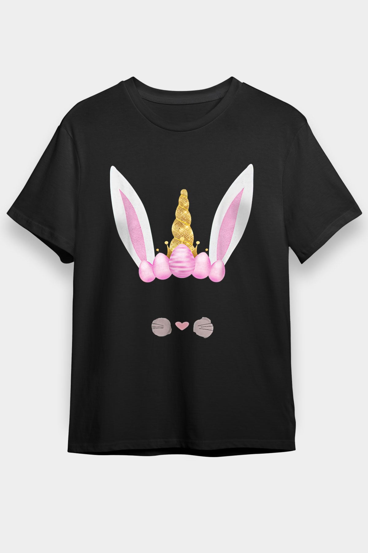 Paskalya Baskılı Unisex Siyah Tişört - Tshirt