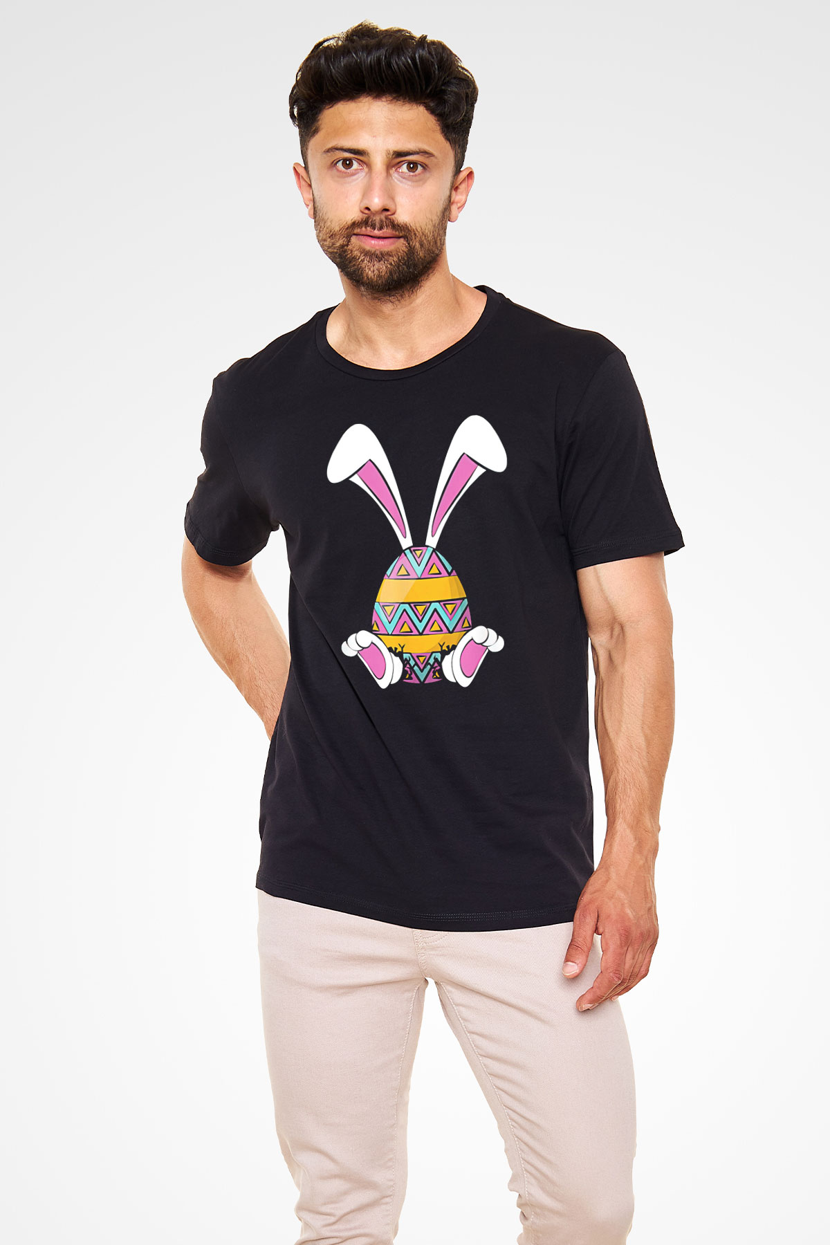 Paskalya Baskılı Unisex Siyah Tişört - Tshirt