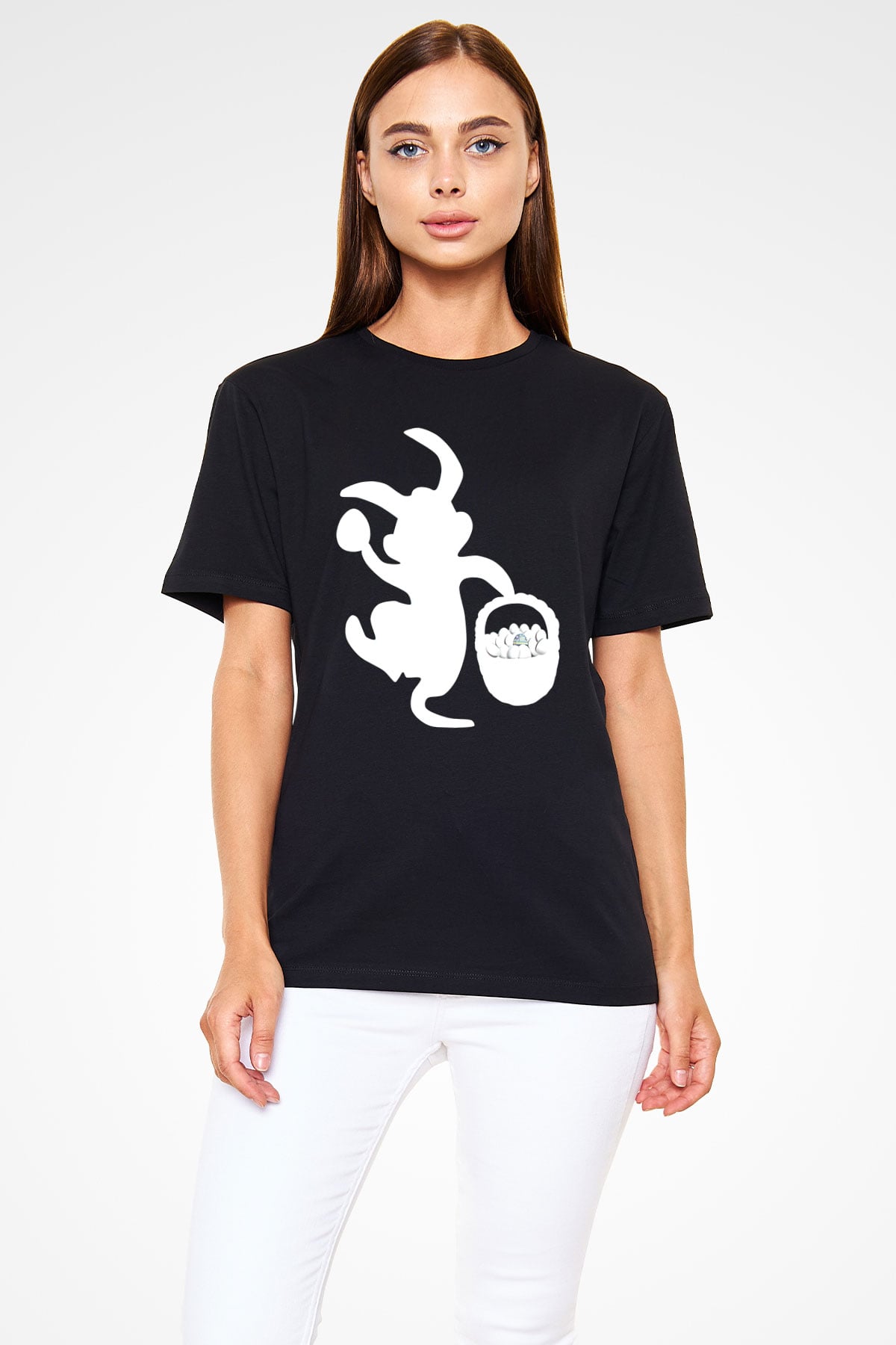 Paskalya Baskılı Unisex Siyah Tişört - Tshirt