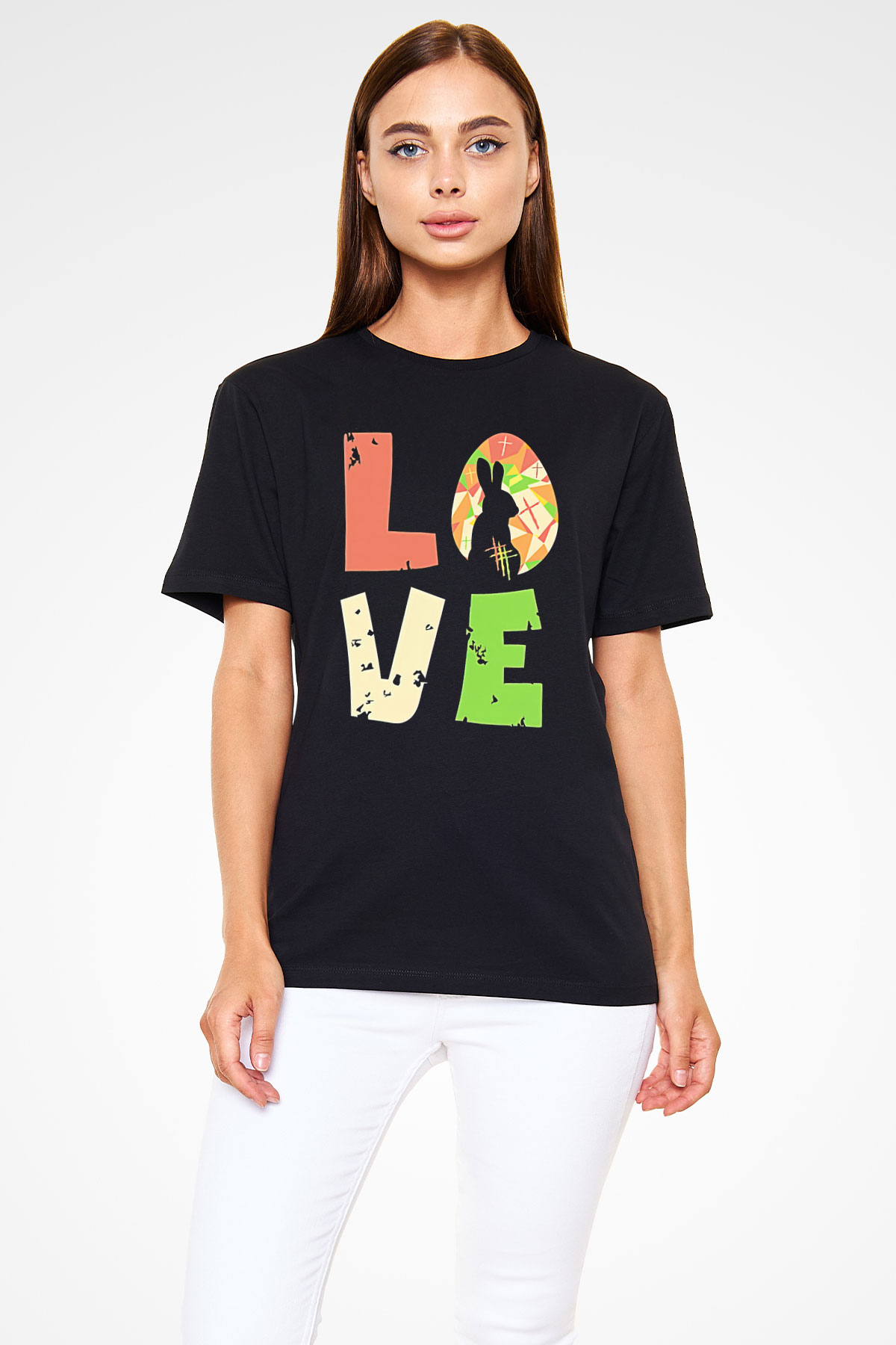 Paskalya Baskılı Unisex Siyah Tişört - Tshirt