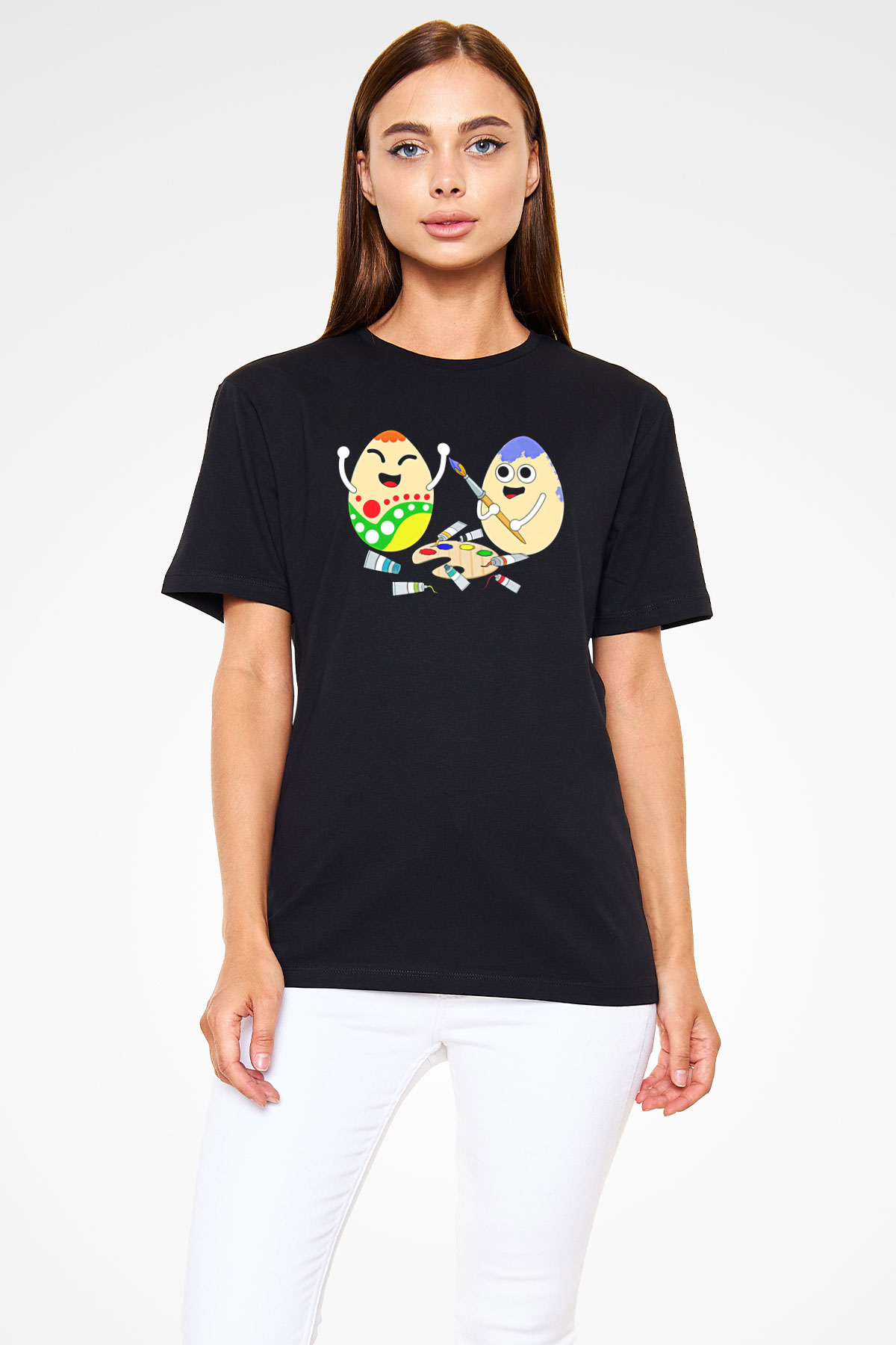 Paskalya Baskılı Unisex Siyah Tişört - Tshirt