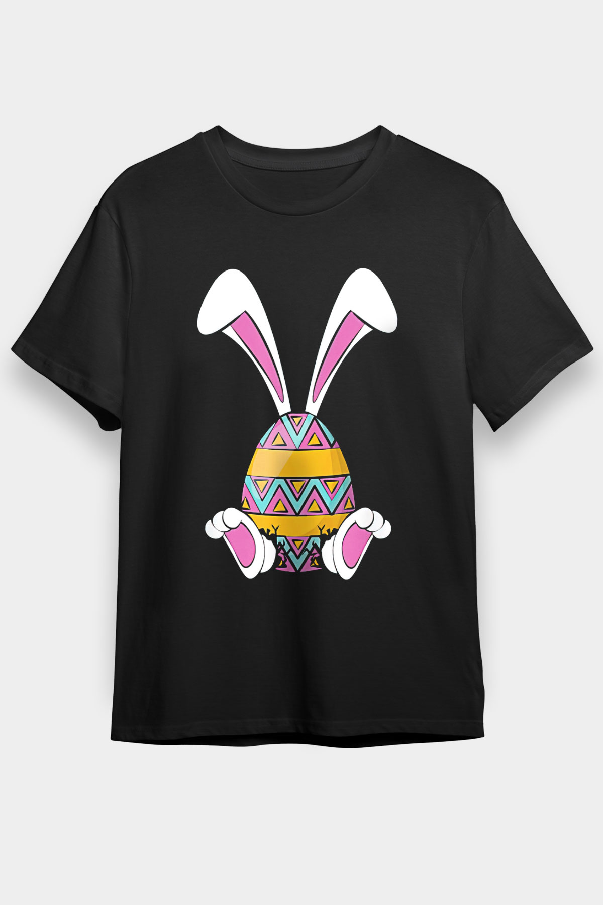 Paskalya Baskılı Unisex Siyah Tişört - Tshirt