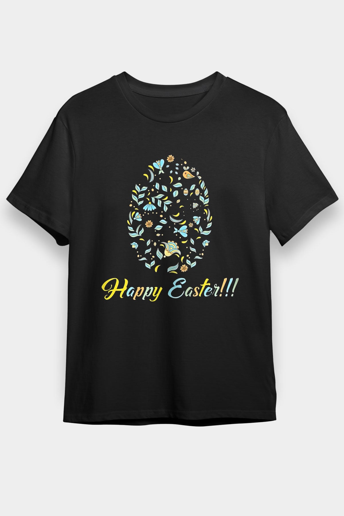 Paskalya Baskılı Unisex Siyah Tişört - Tshirt