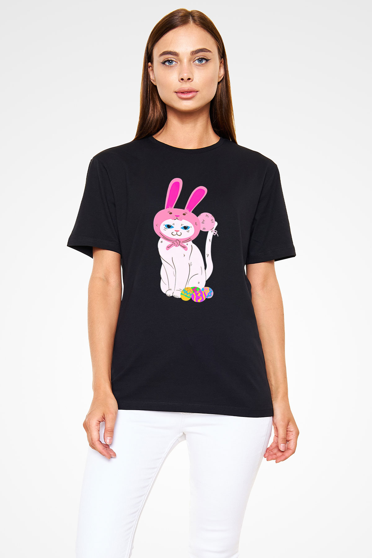 Paskalya Baskılı Unisex Siyah Tişört - Tshirt