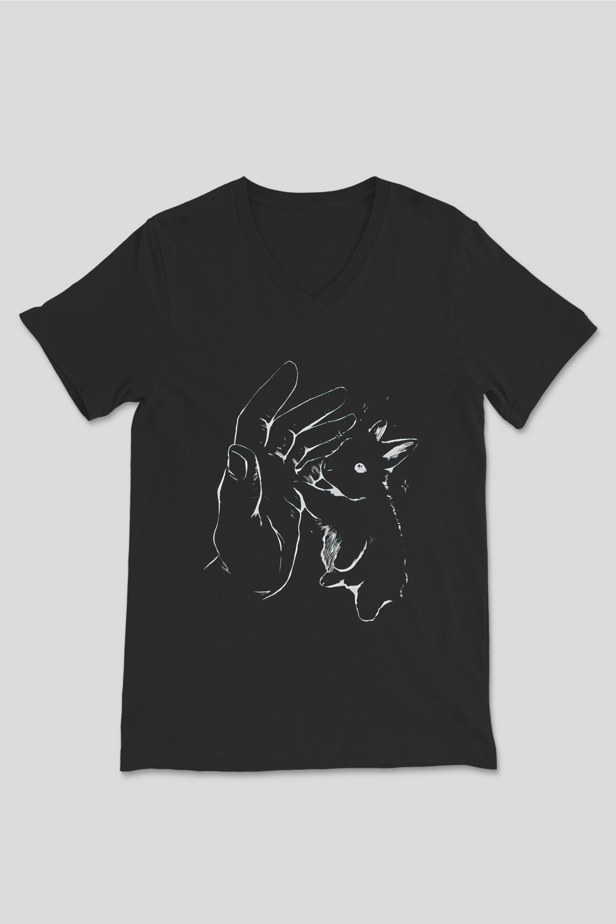 Paskalya Baskılı Unisex Siyah V Yaka Tişört - Tshirt