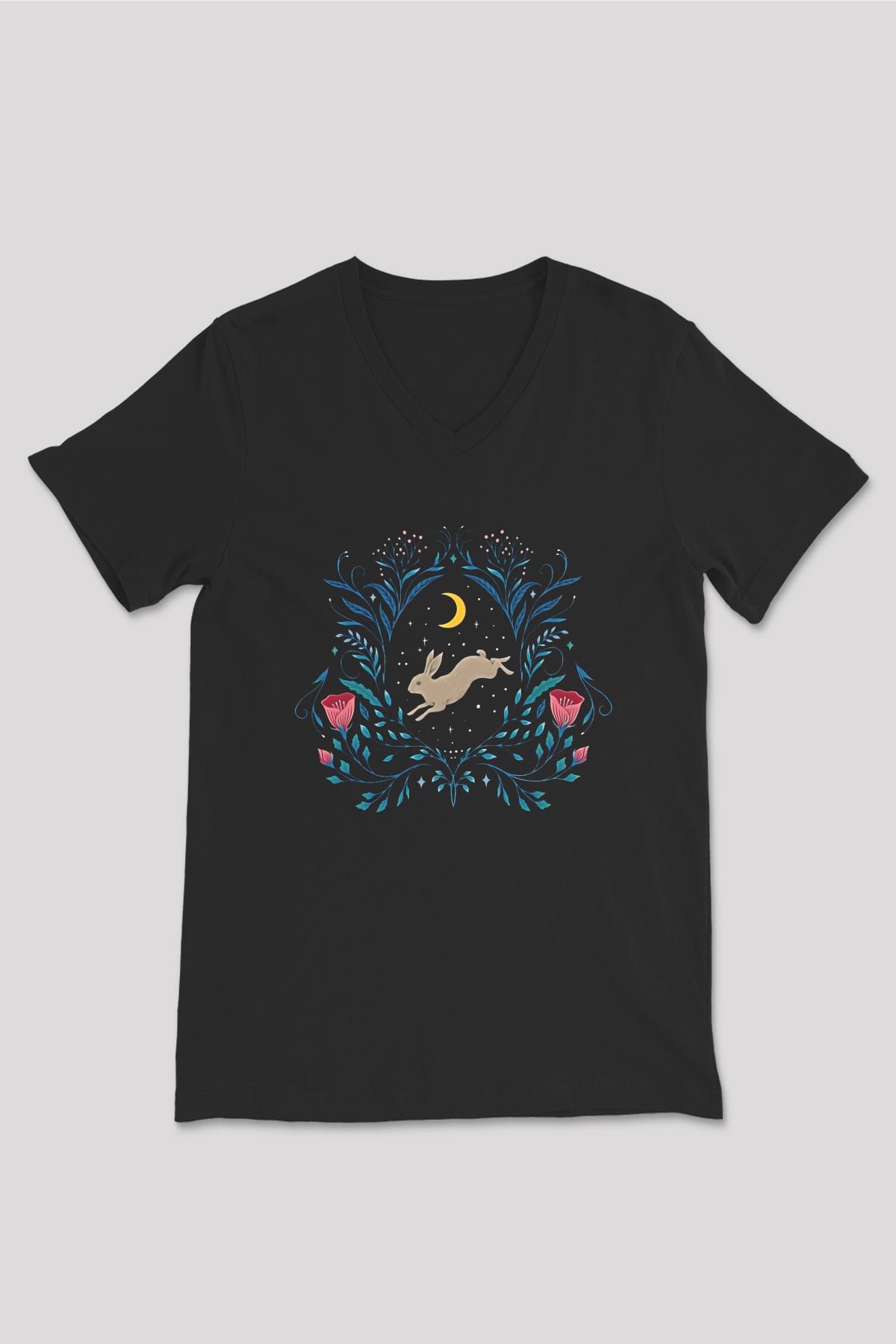 Paskalya Baskılı Unisex Siyah V Yaka Tişört - Tshirt