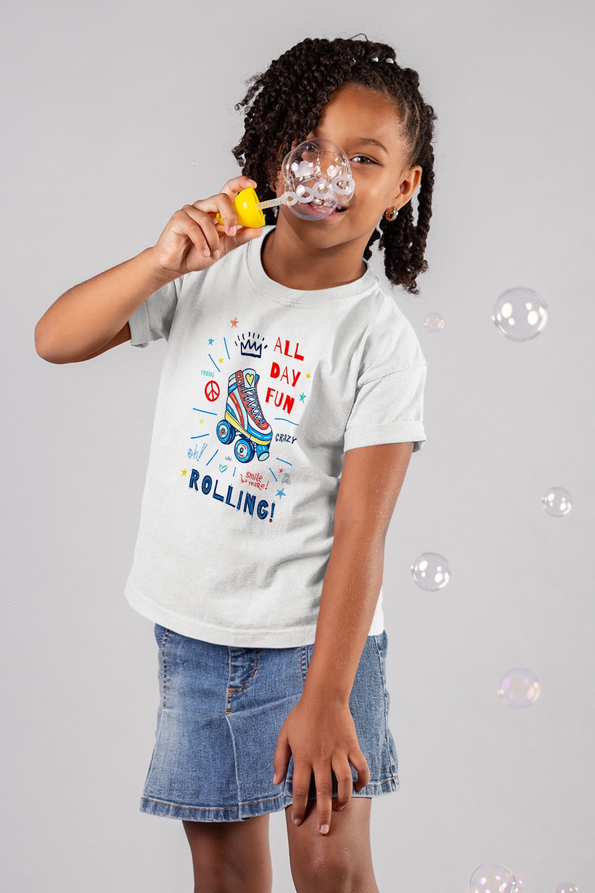 Paten Baskılı Unisex Beyaz Çocuk Tişört - Tshirt