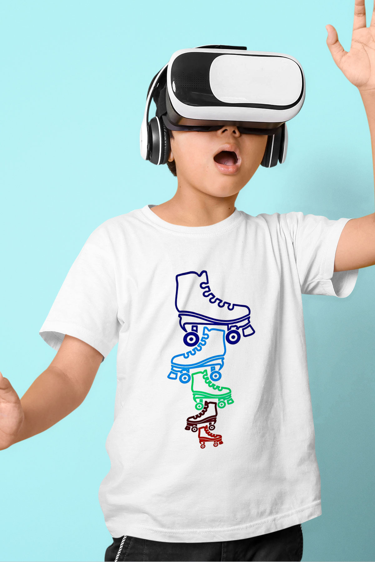 Paten Baskılı Unisex Beyaz Çocuk Tişört - Tshirt