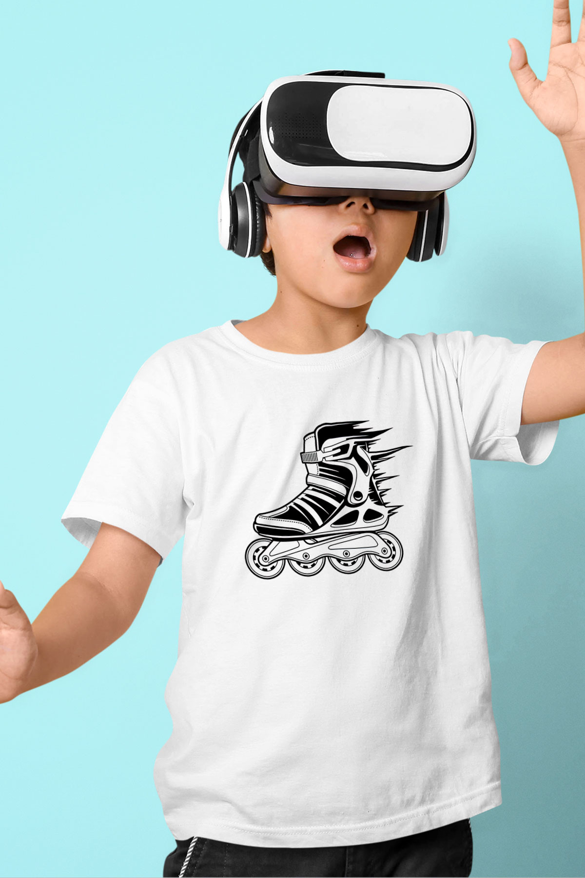Paten Baskılı Unisex Beyaz Çocuk Tişört - Tshirt