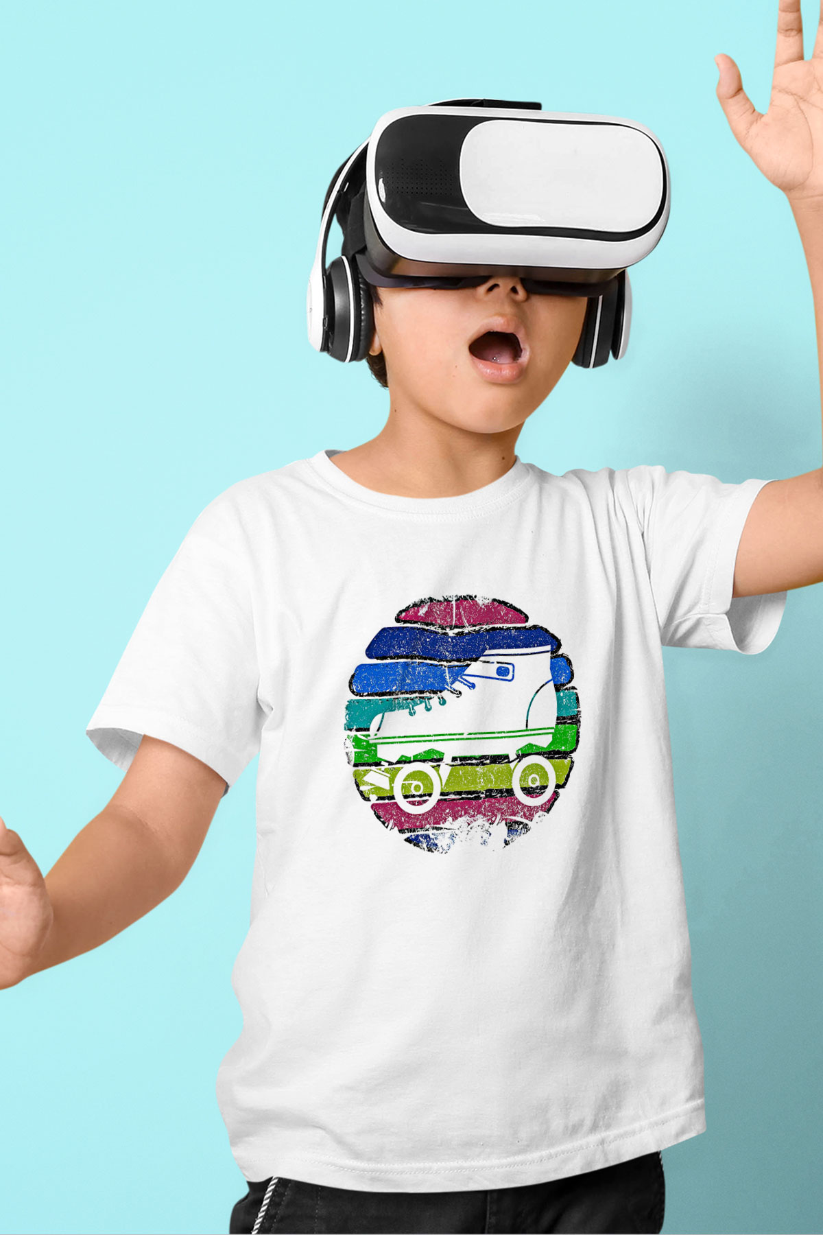 Paten Baskılı Unisex Beyaz Çocuk Tişört - Tshirt
