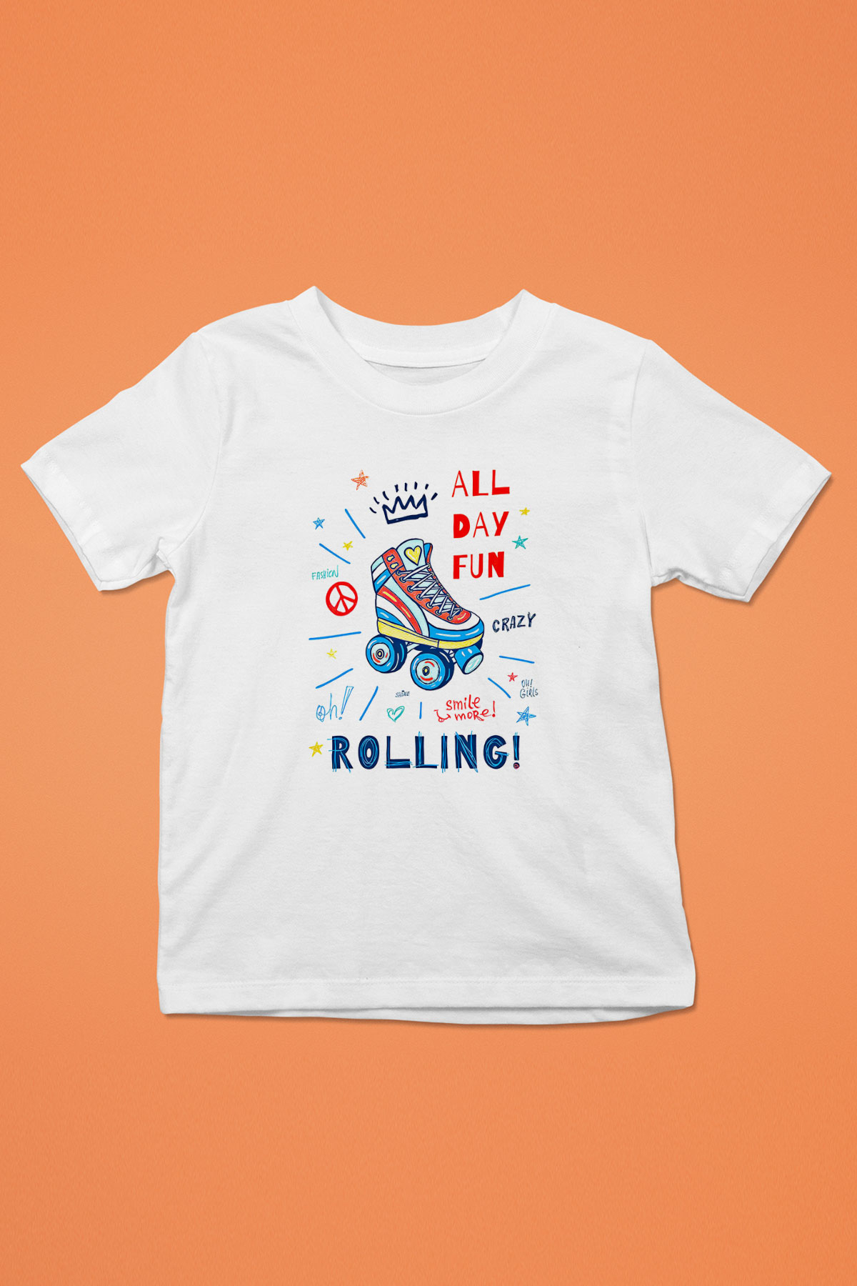 Paten Baskılı Unisex Beyaz Çocuk Tişört - Tshirt