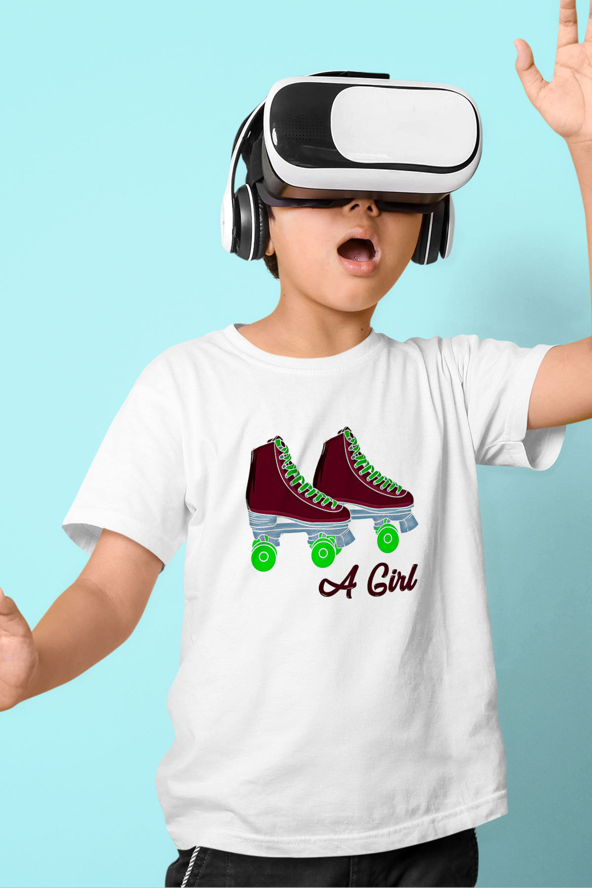 Paten Baskılı Unisex Beyaz Çocuk Tişört - Tshirt